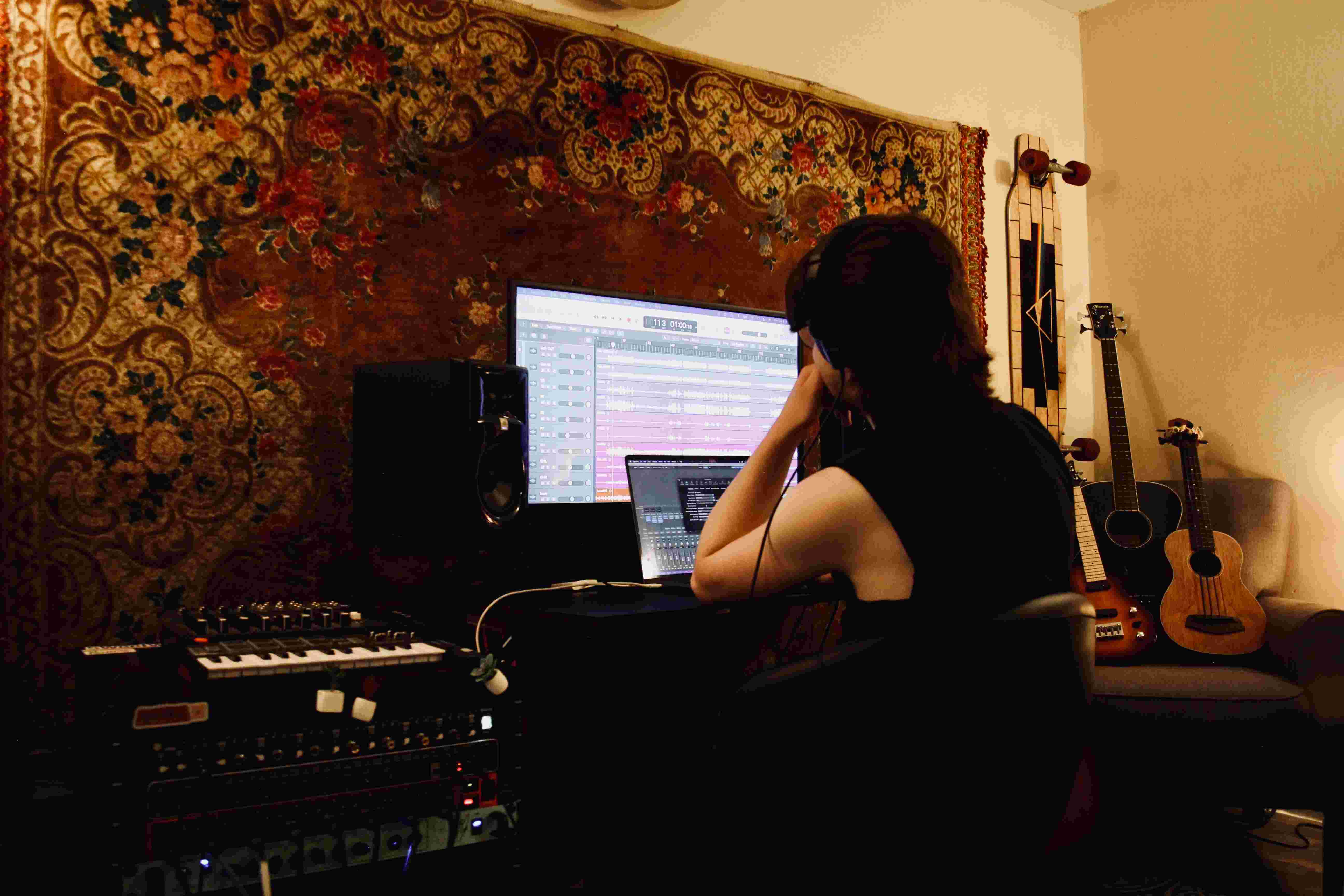 A person working with music software on a computer